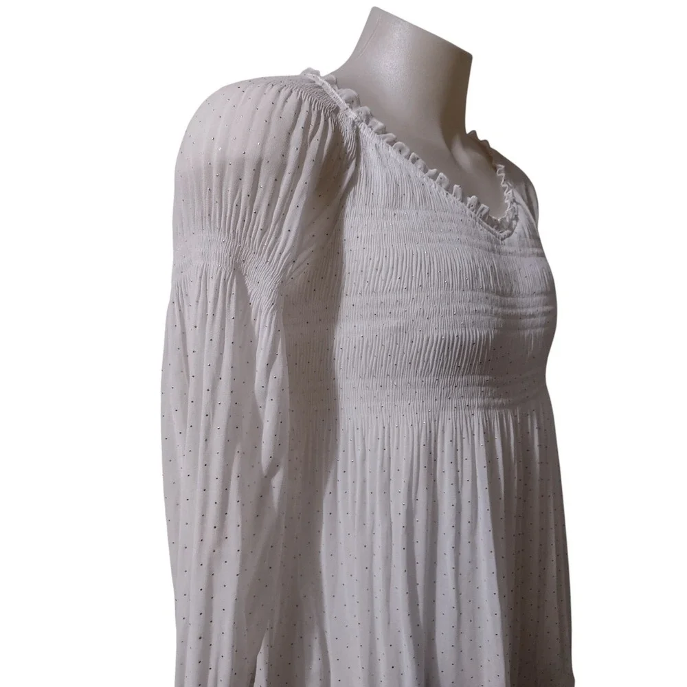 Valerie Stevens Shirt Women's Size Medium Long Sleeve Lined Holiday Glitz  White